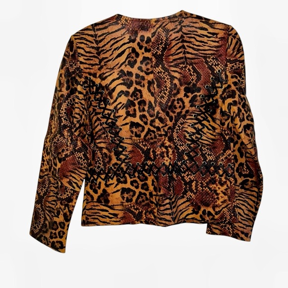 Berek 100% leather animal print cheetah jacket blazer S small vintage retro - Picture 2 of 5